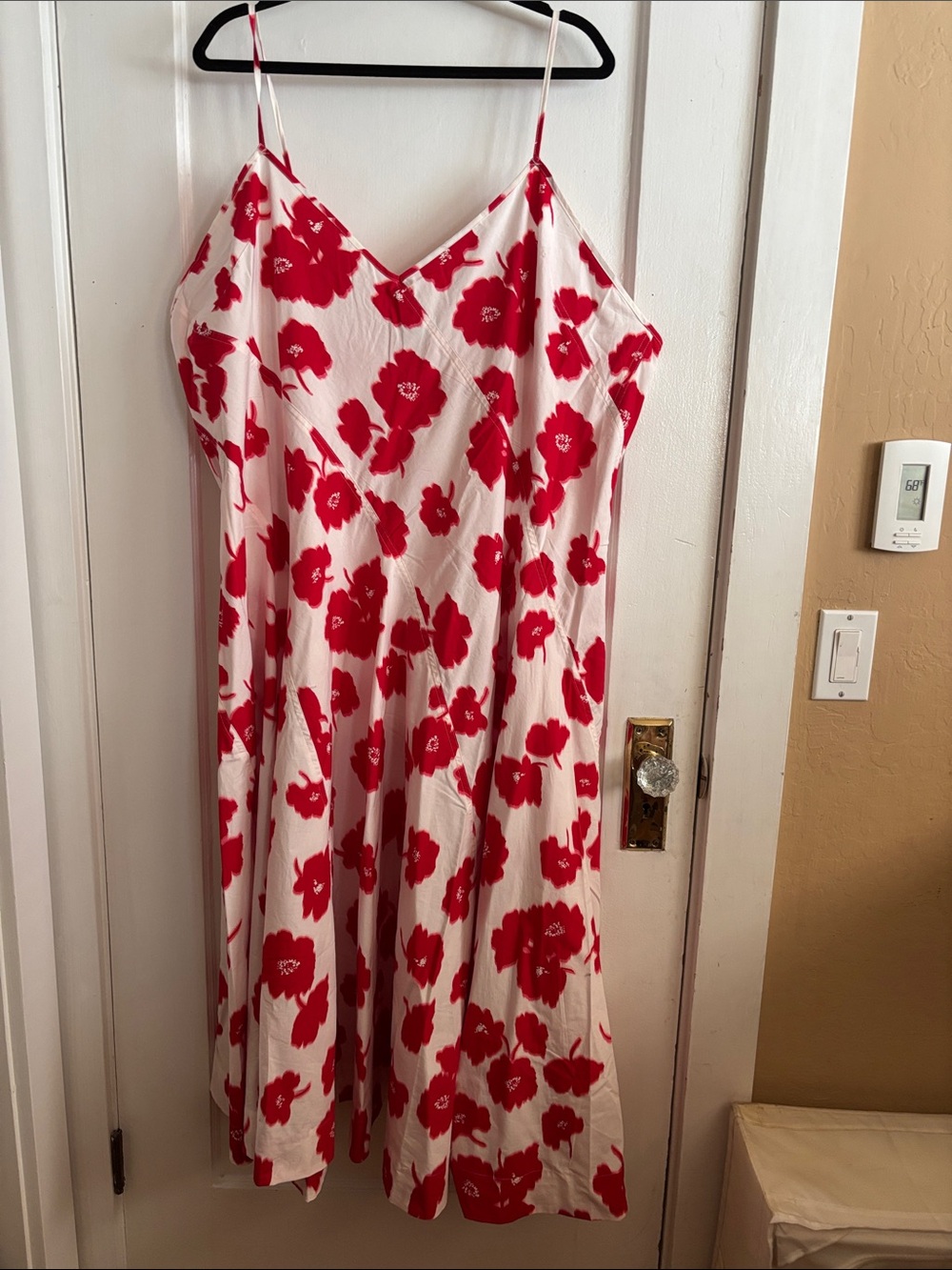 NWT J. Crew Bias Cut White Slip Maxi Dress with Red Floral Print size 24